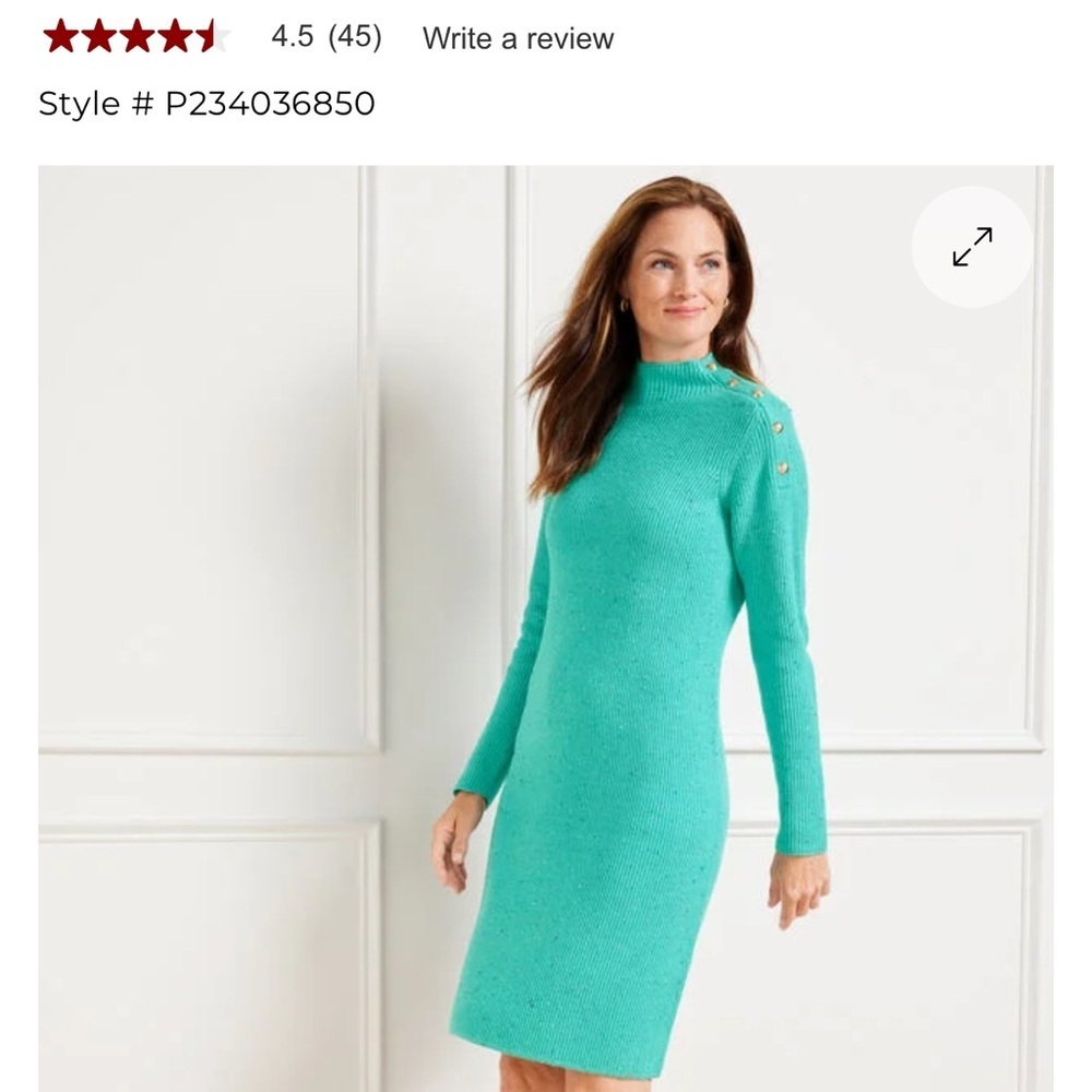 Talbots Blue Long Sleeve Mock Neck Sweater Dress SHAKER STITCH TWEED size XL